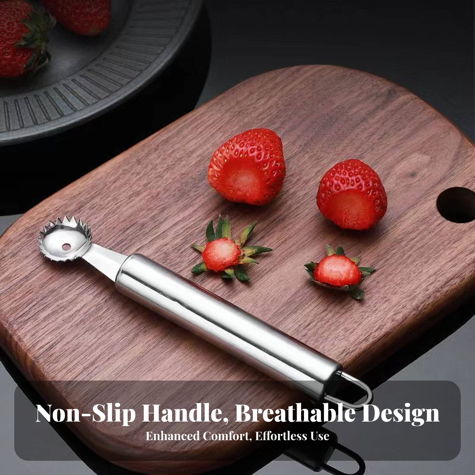 Strawberry Huller - أداة تقشير الفراولة متعددة الوظائف، ملعقة